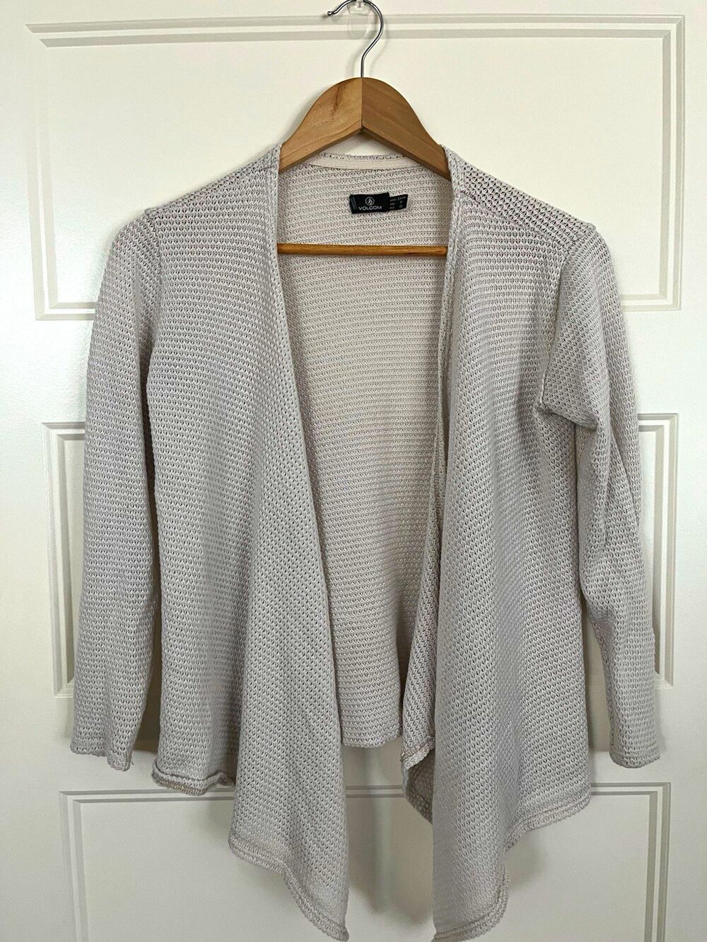 Volcom Women’s Open-Knit Open Front Cardigan Sweater Gray Long Sleeve Size Small